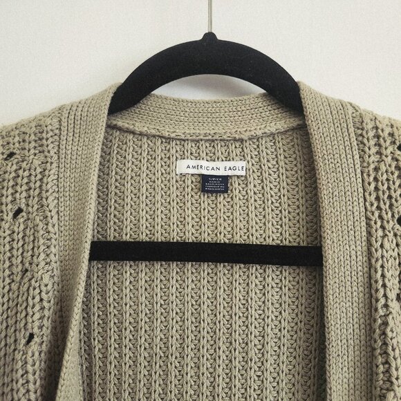 American Eagle AE Oversized Cotton Blend Open Front Faded Olive Green Cardigan S - Picture 4 of 6